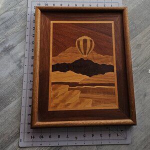 Jeff Nelson Hudson River Inlay Marquetry Hot Air Balloons Inlaid Wall Plaque